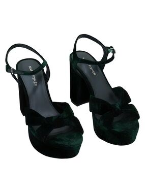 Marc Fisher Womens Deren Platform Block Heel Sandals Dark Green Velvet Size 8M